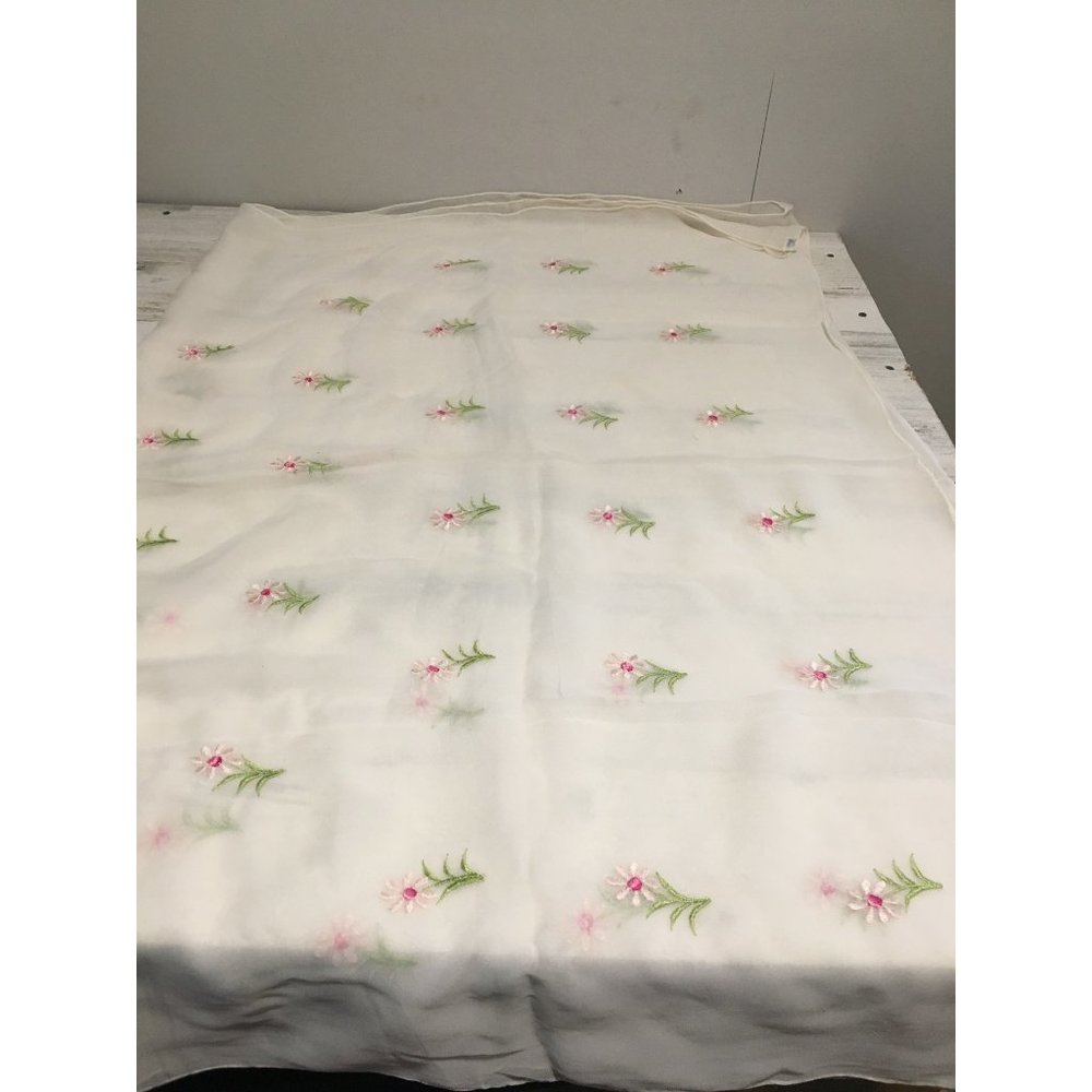 Echo cream silk scarf with embroidered flowers hand rolled Japan vintage